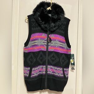 NEW Lauren Ralph Lauren Southwestern wool blend sweater vest with a faux fur 1X